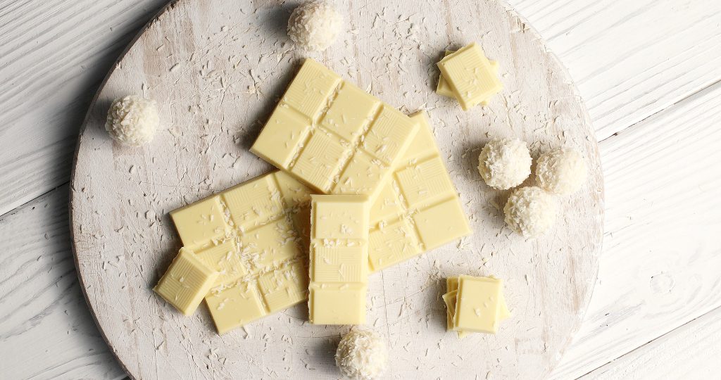 White chocolate and sweet in composition